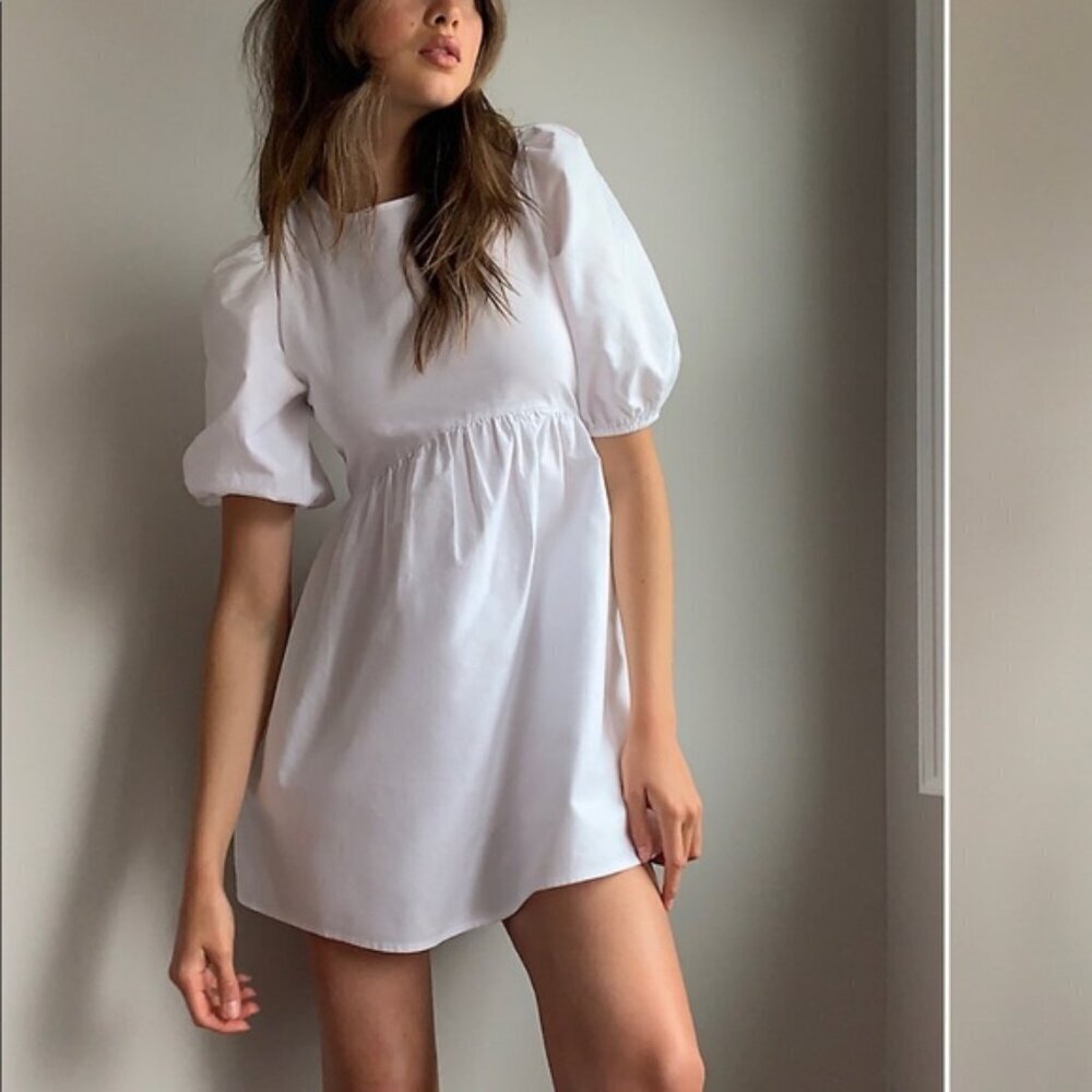 Aritzia Sunday Best Saida Linen Babydoll Dress NWT White Size Large